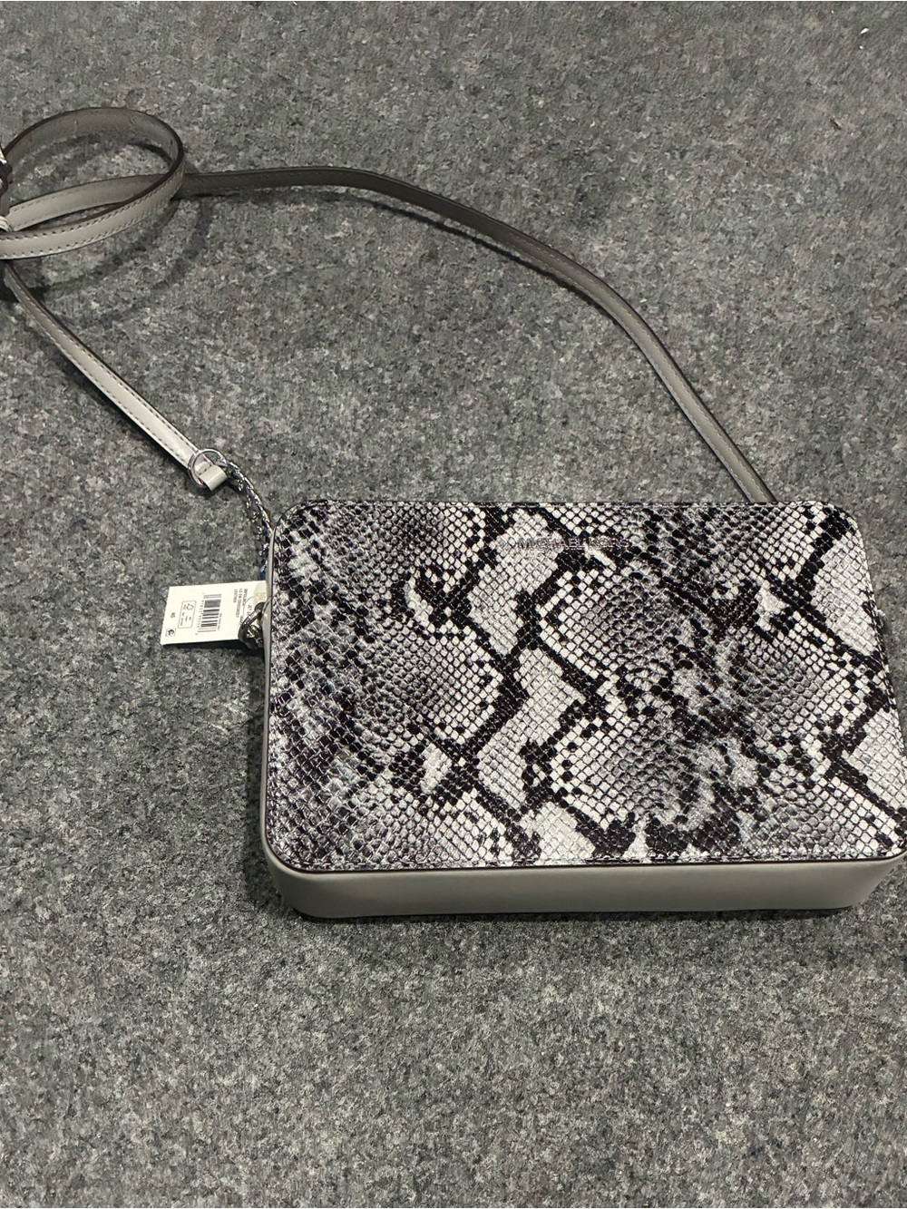 Michael Kors Snake-Print Crossbody Bag in Gray and Cream